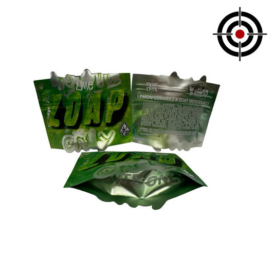 Lime Zoap Breeder Batch Mylar Bags 3.5g Deep East front, back and gusset