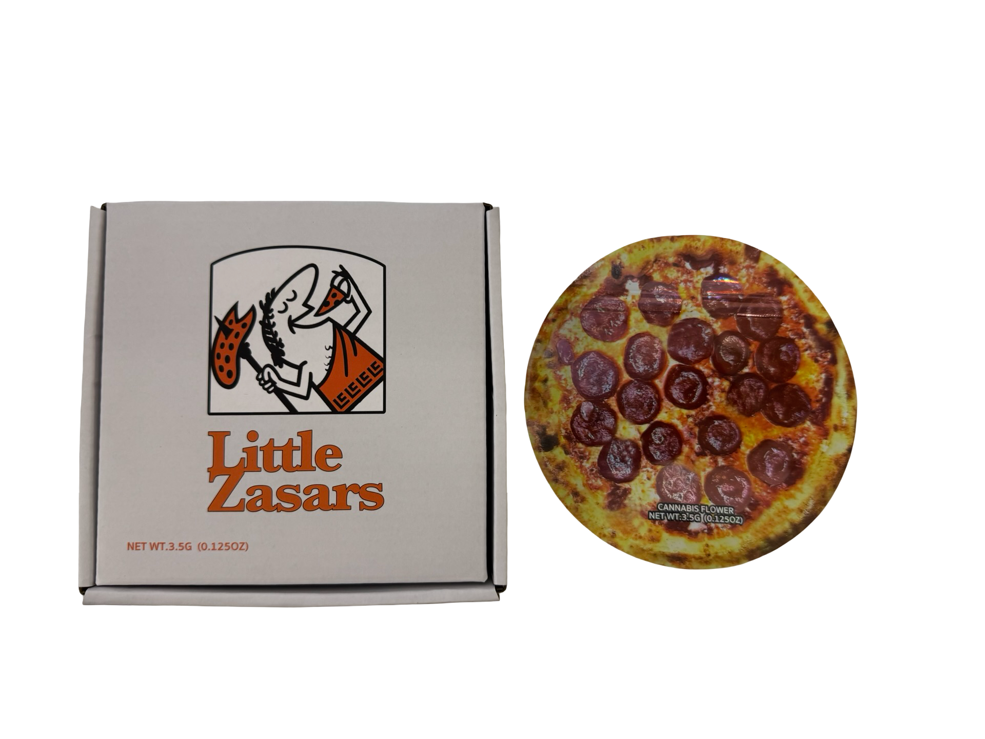 Little Zasars 3.5g Mylar Bag & Box pizza box