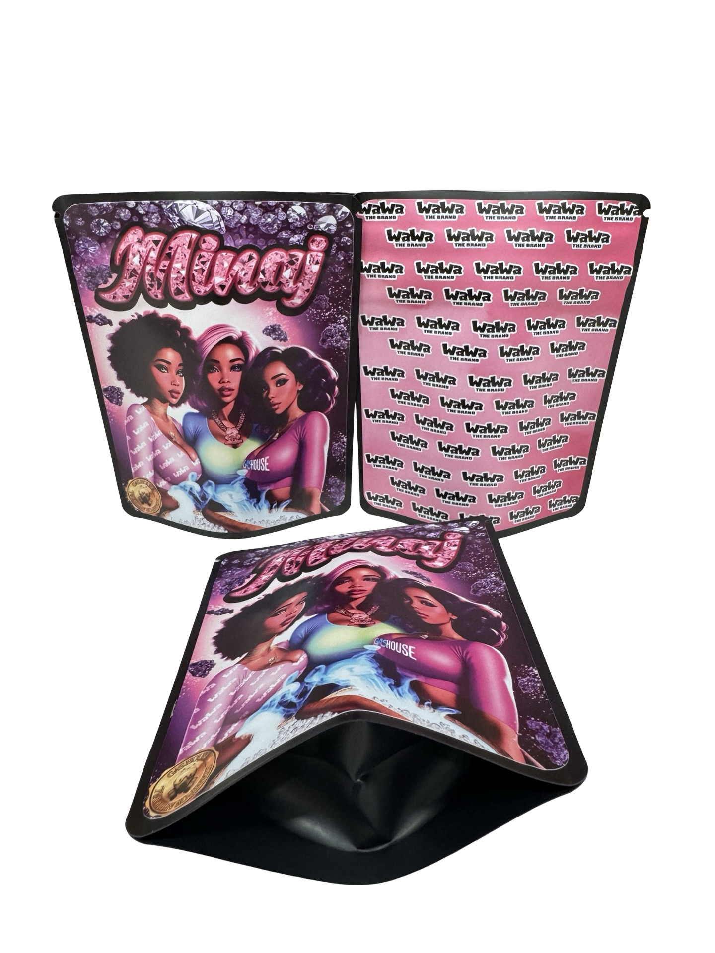 Minaj Mylar Bags 3.5g Wawah front, back and gusset