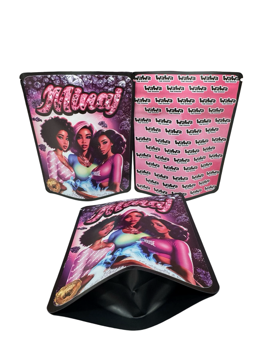 Minaj Mylar Bags 3.5g Wawah front, back and gusset