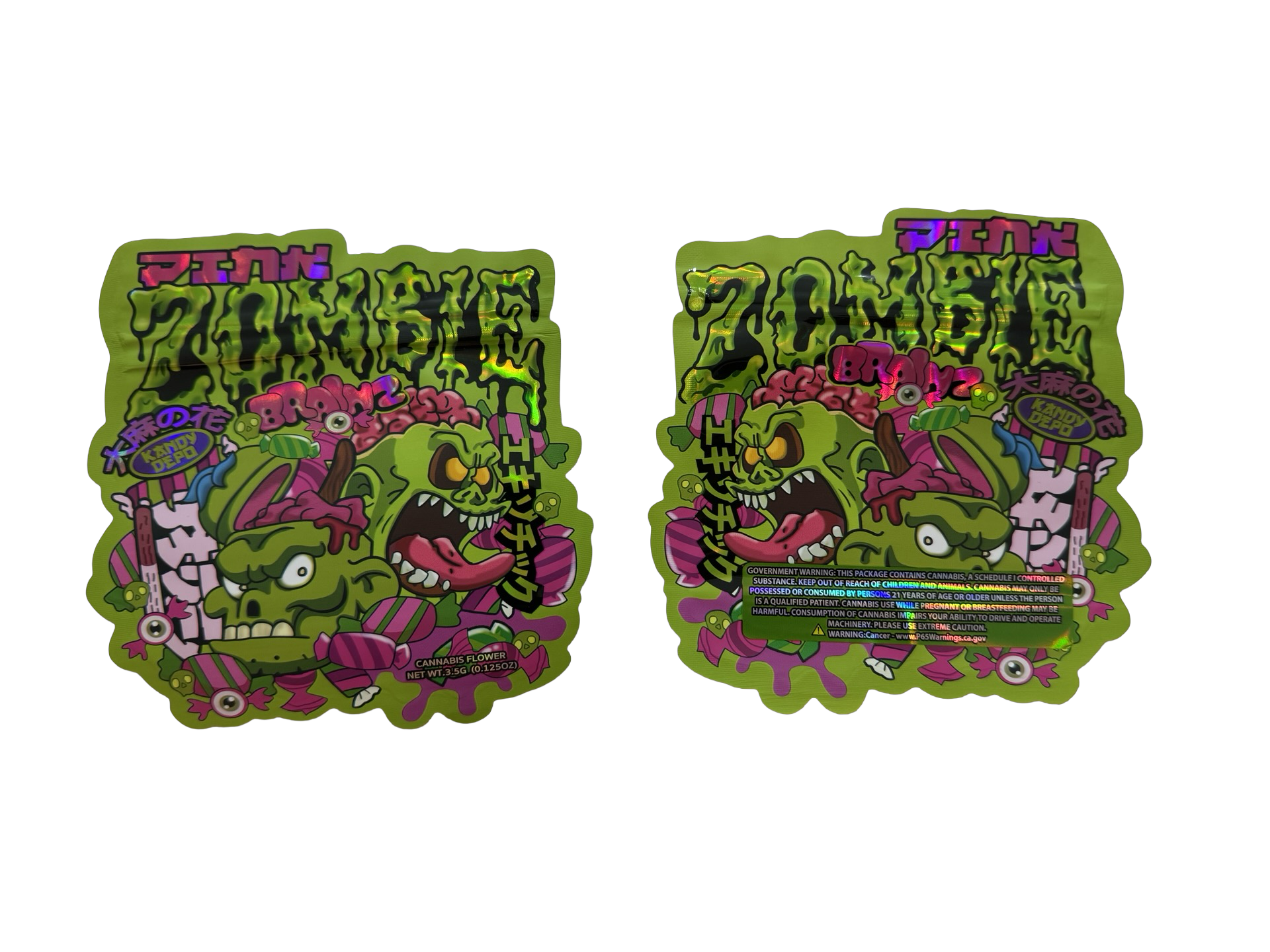 Pink Zombie Brainz Mylar Bags 3.5g Kandy Depo