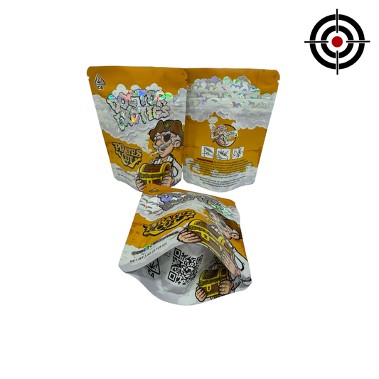 Pirates Cut Mylar Bags 3.5g Doctor Exotics — 3.5g pre‑printed mylar bag — overview (front, back & gusset)