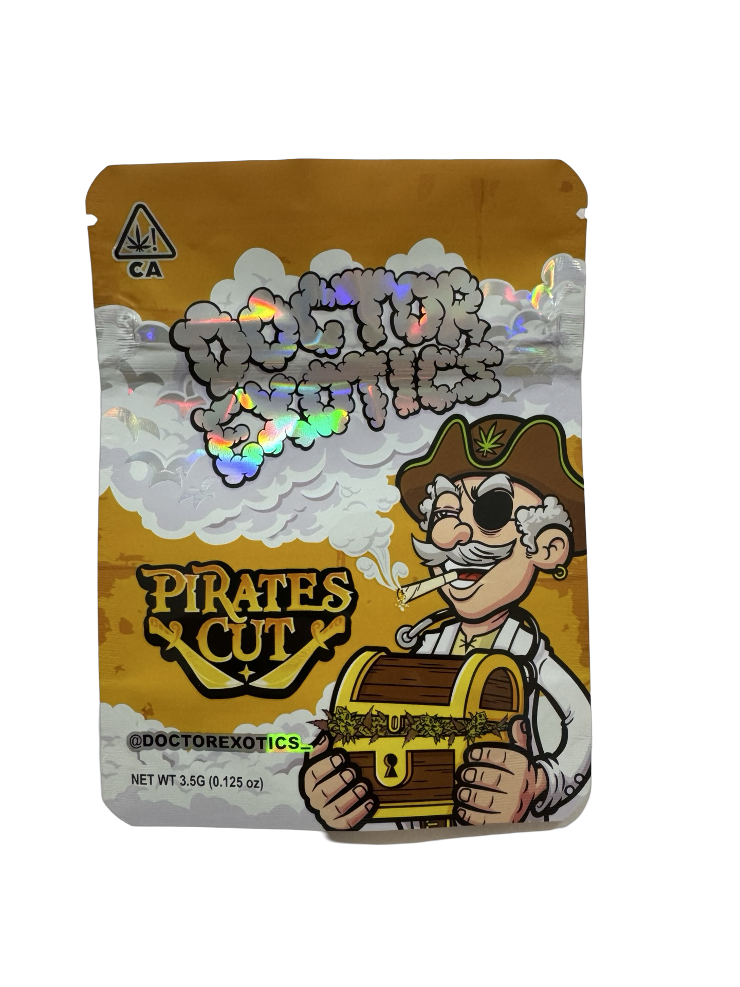 Pirates Cut Mylar Bags 3 5G Doctor Exotics — 3.5g pre‑printed mylar bag — front