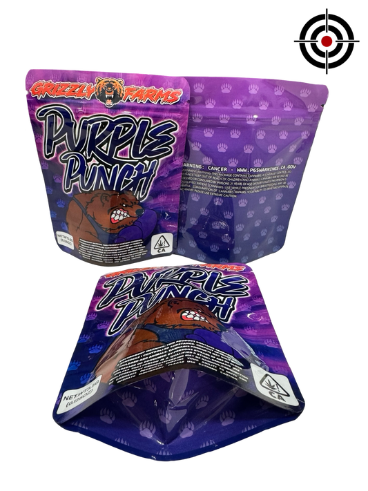 Purple Punch Mylar Bags 3.5g Grizzly Farms