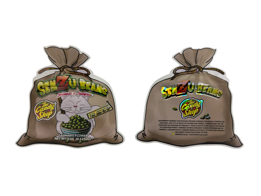 Senzu Beans Mylar Bags 3.5g The Candy Shop front and back