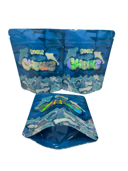 Sour Blue Sharks Mylar Bags 3.5g Chewz