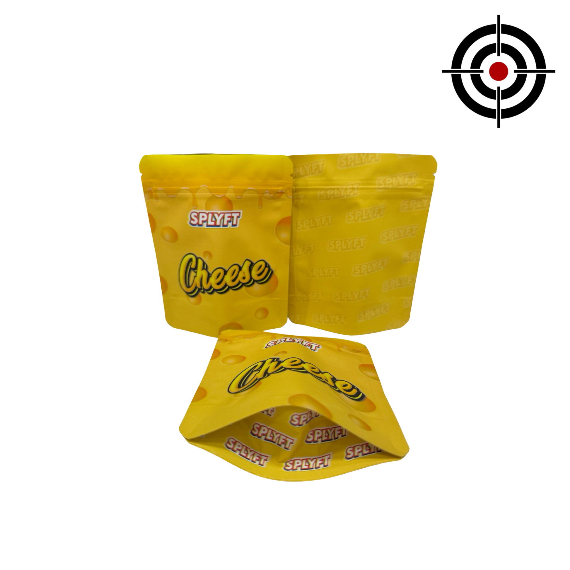 Splyft Cheese 3.5g mylar bag — front & back — matte mylar bag with resealable zipper