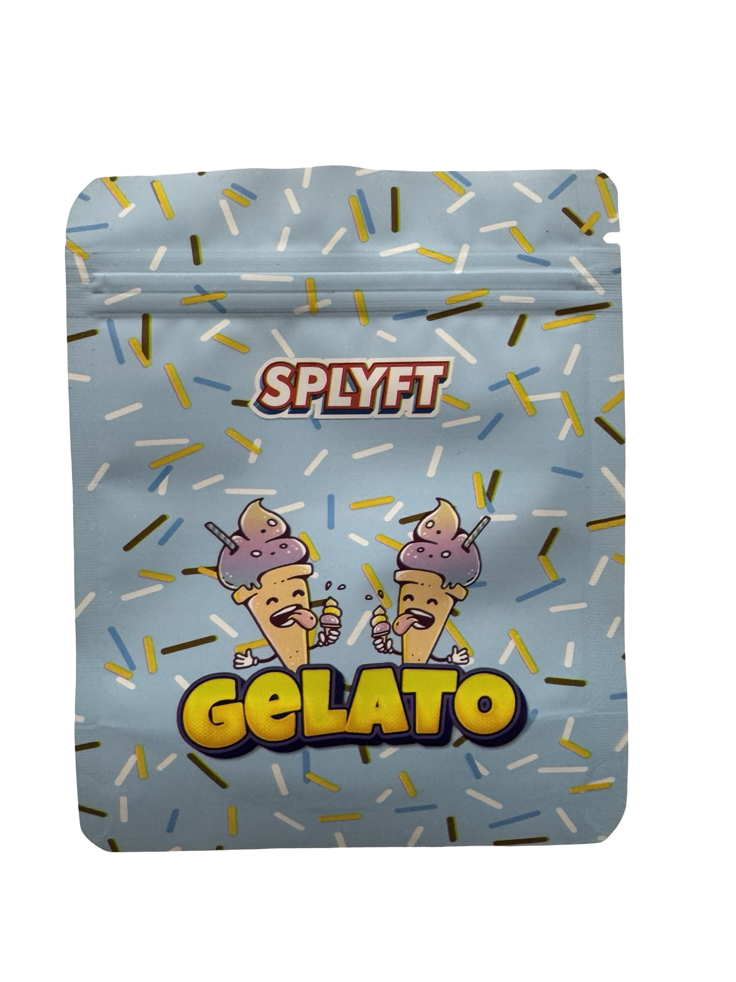 Splyft Gelato 3.5g mylar bag — front view — matte mylar bag with resealable zipper
