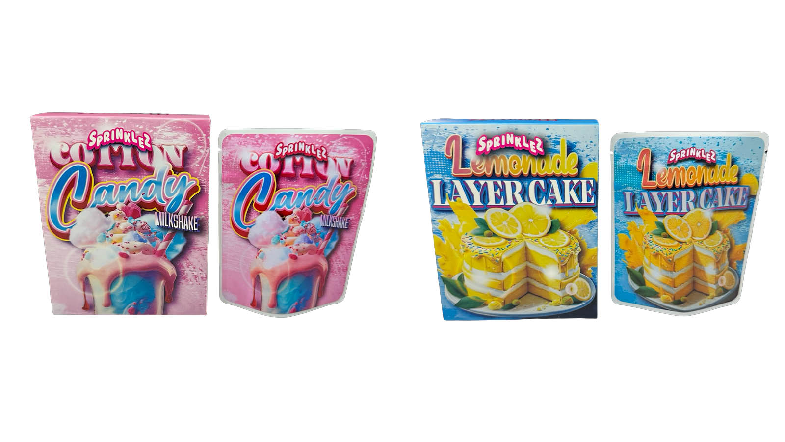 Sprinklez mylar bags and box sets (Cotton Candy Milkshake & Lemonade Layer Cake)