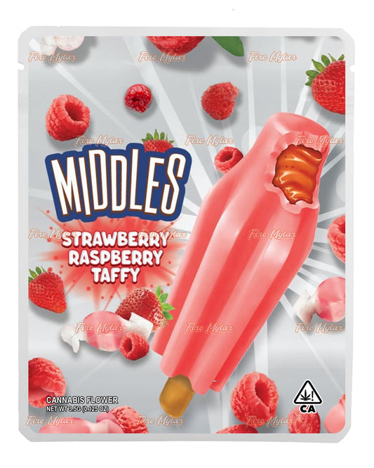 Strawberry Raspberry Taffy Middles Customizable Mylar Bags