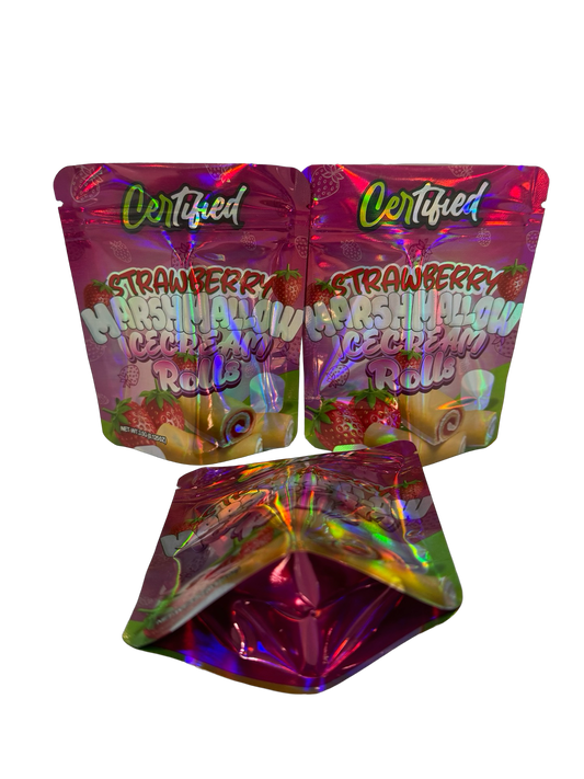 Strawberry Marshmallow Ice Cream Rolls Mylar Bags 3.5g Certified