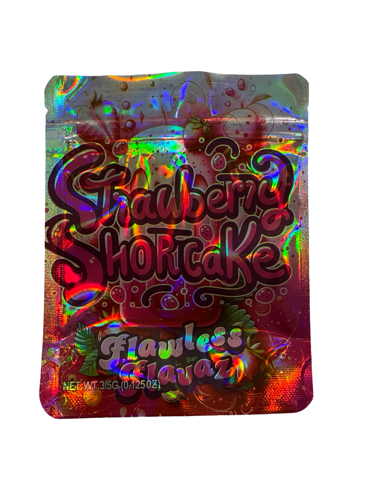 Flow Less Fire Strawberry Shortcake 3.5g Mylar Bags & Boxes | Flawless Flavaz – Fire Mylar
