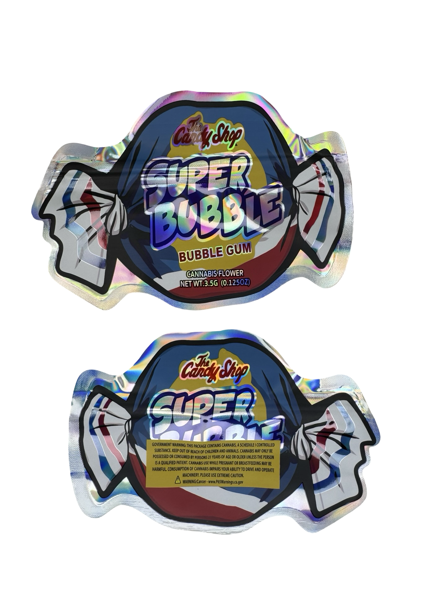 Super Bubble Mylar Bags 3.5g The Candy Shop front and back