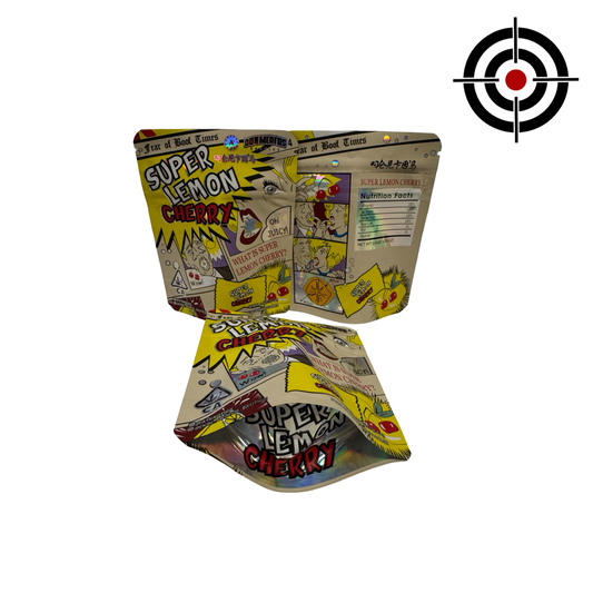 Super Lemon Cherry 3.5g Mylar Bags Don Merfos front, back and gusset