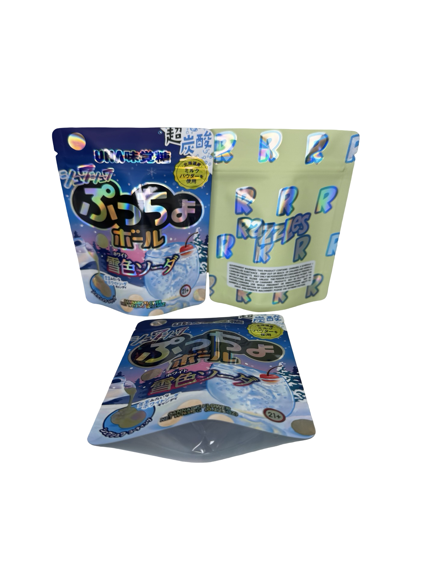 UHA 3.5g Mylar Bags Razzles front, back and gusset