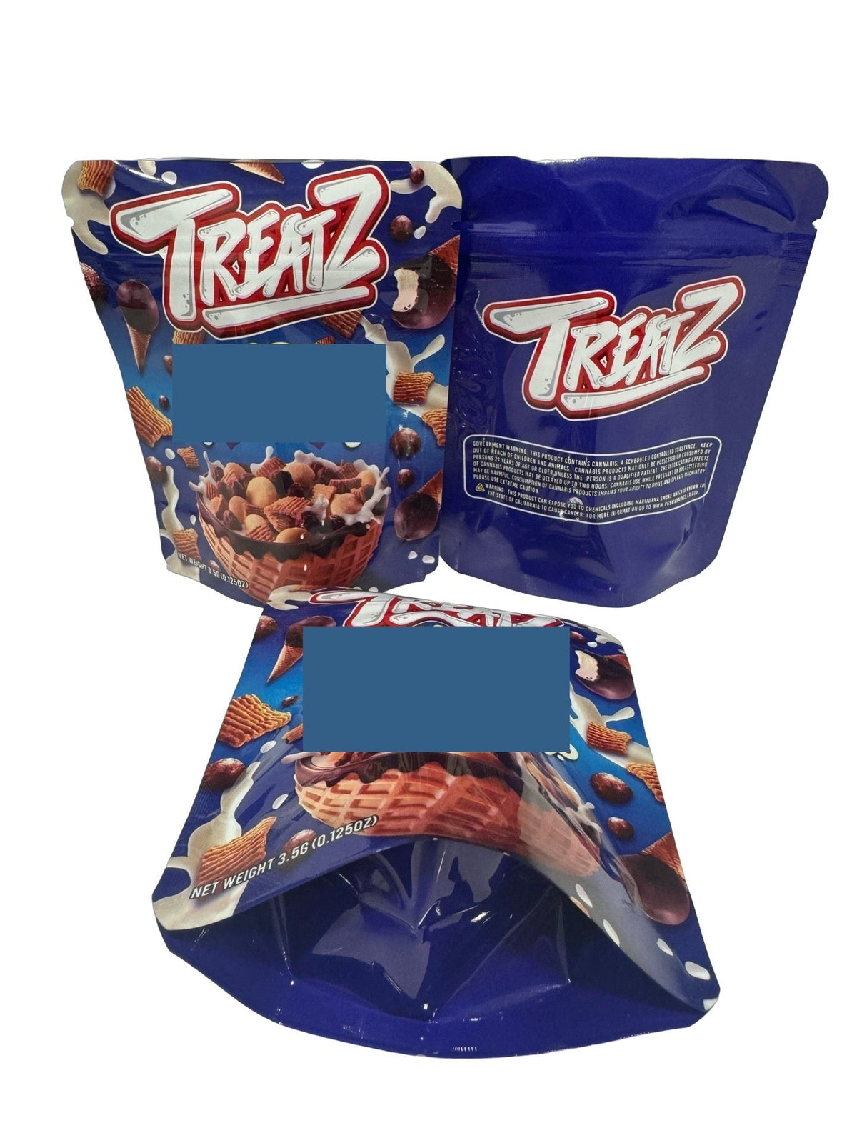 Vanilla Zrumstick 3.5g Mylar Bags Treatz — front, back and standing