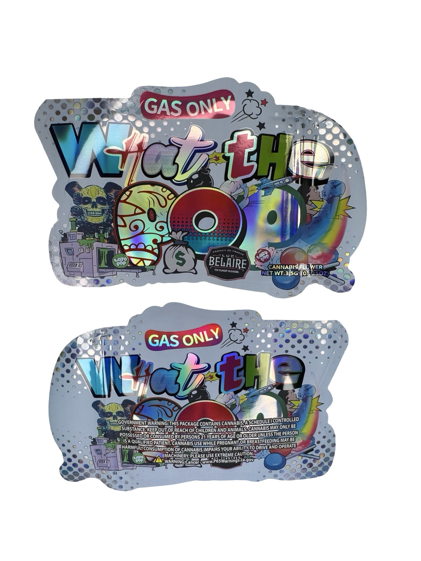 What the Pop 3.5g Mylar Bags High Tolerance front and back