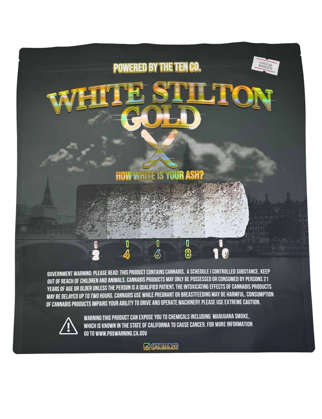 White Stilton Gold Mylar Bags 1 lb (Pound) The Ten Co back