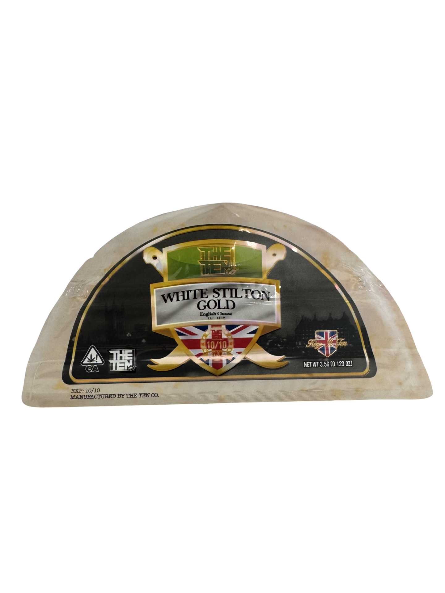 White Stilton Gold Mylar Bags 3.5g The Ten Co front
