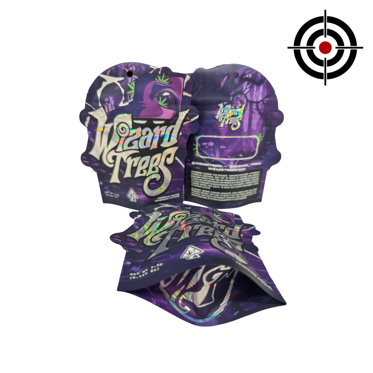 Wizard Trees 3.5g Mylar Bags front, back and gusset