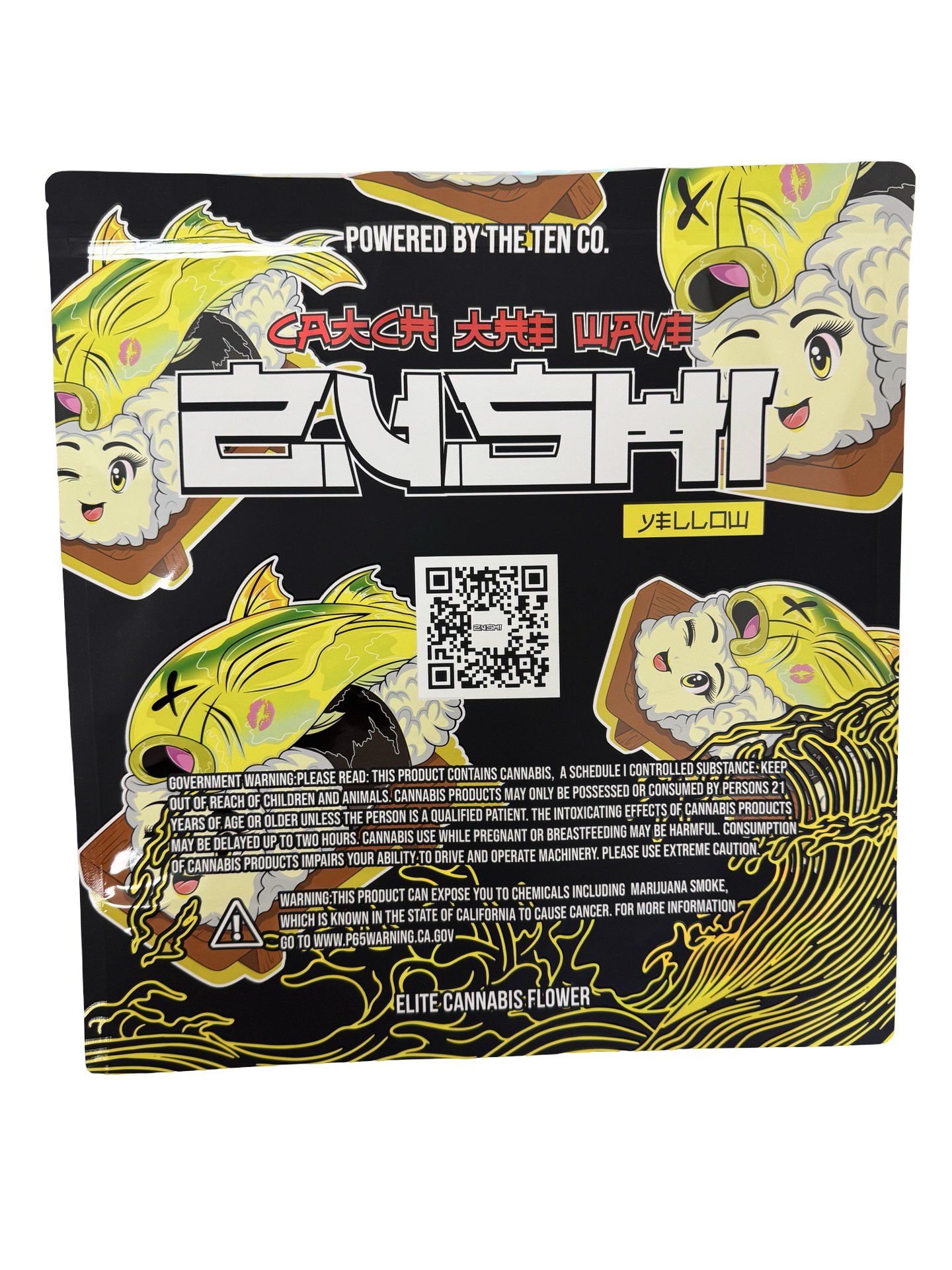 Yellow Zushi Mylar Bags 1 lb (Pound) The Ten Co back