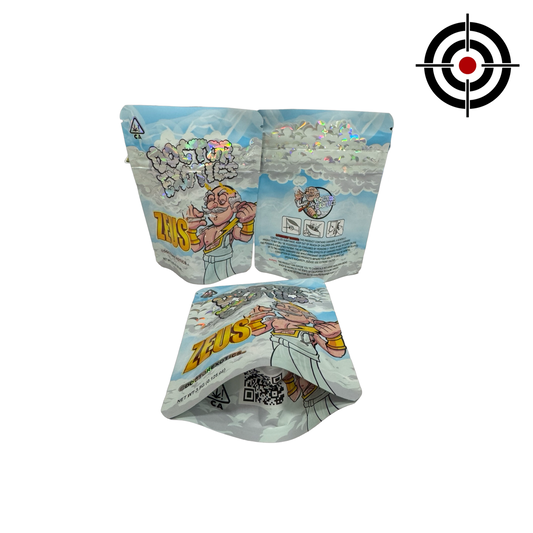 Zeus Mylar Bags 3.5g Doctor Exotics — 3.5g pre‑printed mylar bag — overview (front, back & gusset)