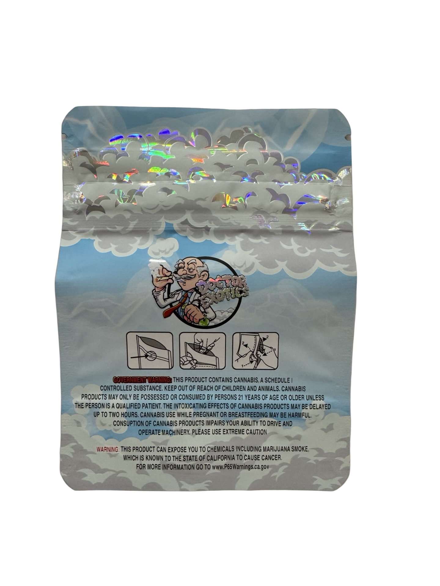 Zeus Mylar Bags 3 5G Doctor Exotics — 3.5g pre‑printed mylar bag — back