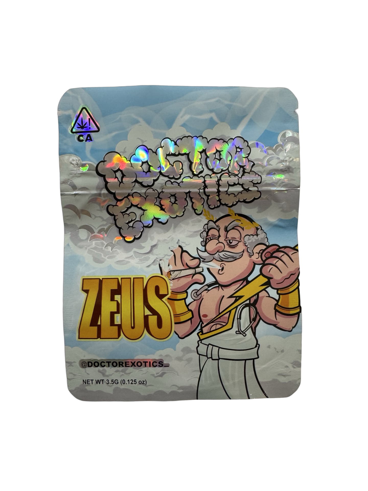 Zeus Mylar Bags 3 5G Doctor Exotics — 3.5g pre‑printed mylar bag — front