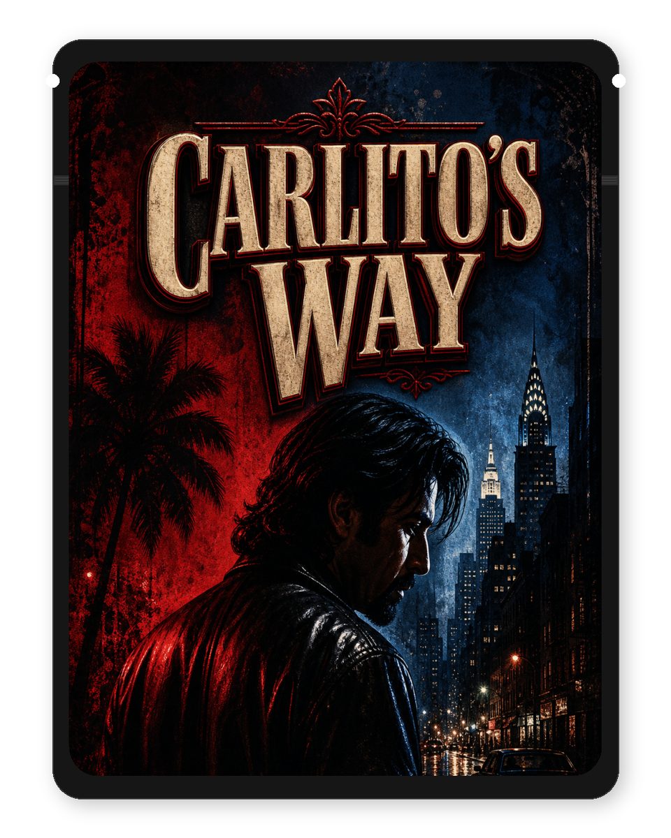 CARLITO’S WAY custom 4"x5" mylar bag design (front)