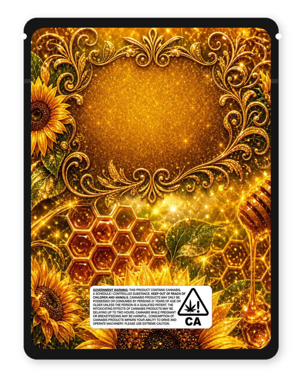 Sunny Hunnies custom 4"x5" mylar bag design (back)