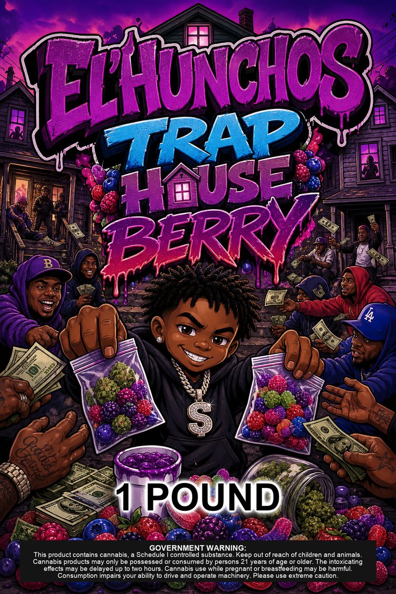El'Hunchos Trap House Berry custom 6x9 pound bag sticker / turkey-bag flavor label