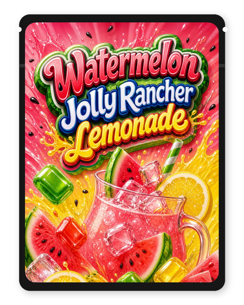 Watermelon Jolly Rancher Lemonade custom 4"x5" mylar bag design (front)