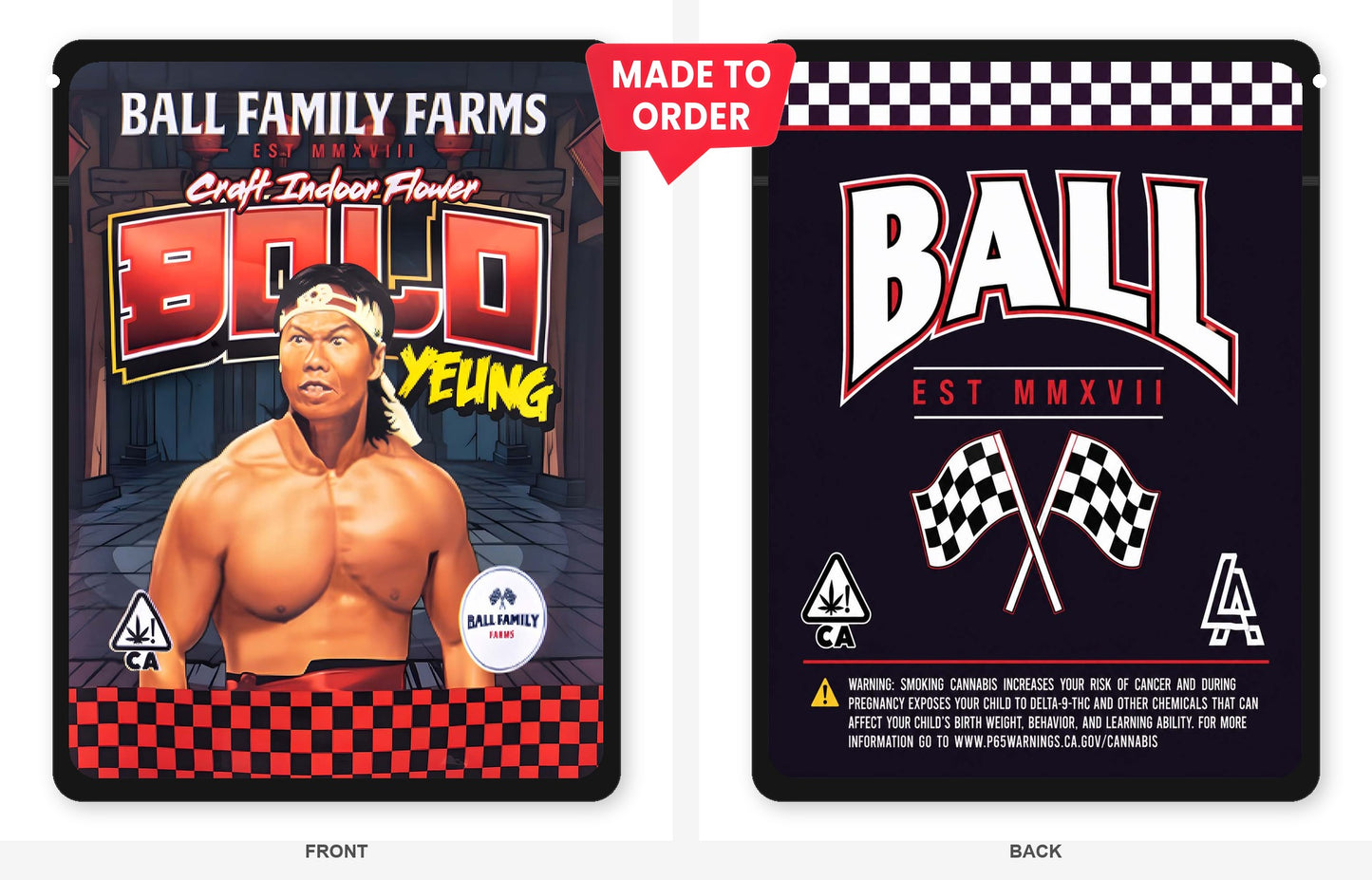 Bolo 3.5g Mylar Bags Ball Family Farms - Front and Back View