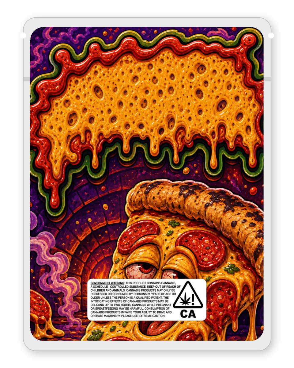 Piffaroni Pizzza custom 4"x5" mylar bag design (back)