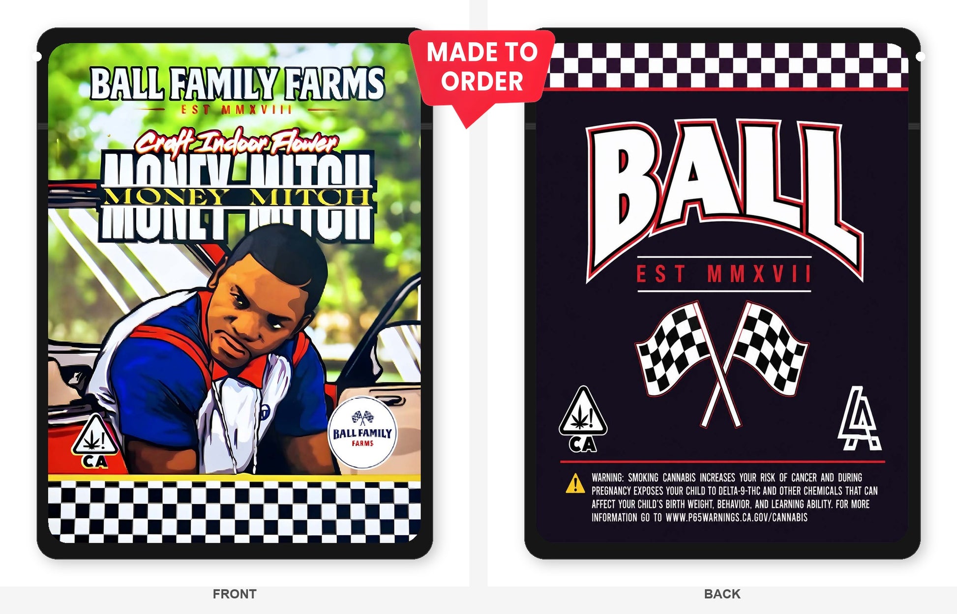 Money Mitch 3.5g Mylar Bags Ball Family Farms - Front and Back View
