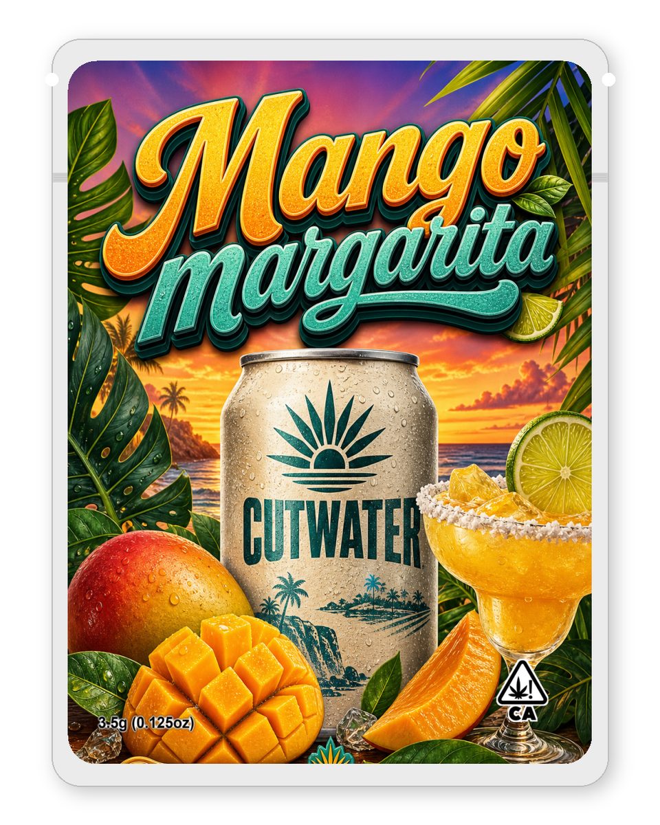 Mango margarita custom 4"x5" mylar bag design (front)