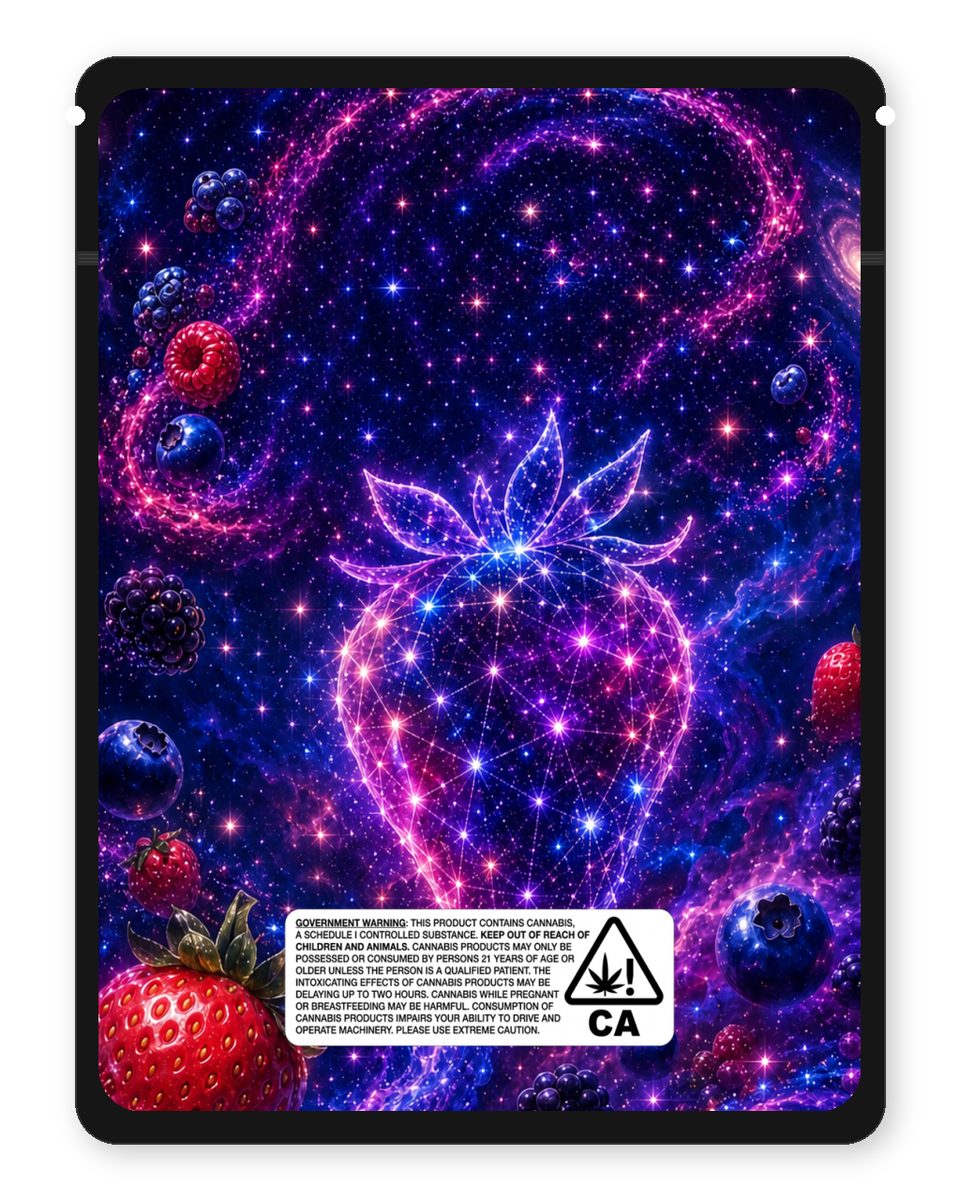 Berry Nebula custom 4"x5" mylar bag design (back)