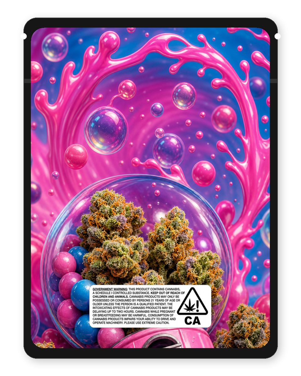 Bubblegum zaza custom 4"x5" mylar bag design (back)