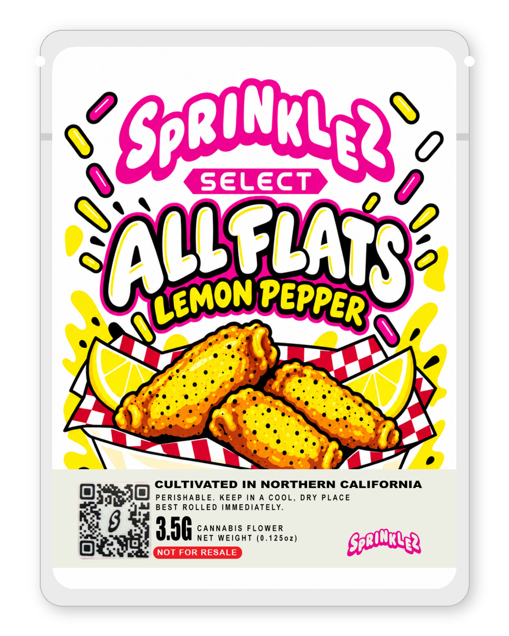 Sprinklez Select 3.5g Mylar Bags - All Flats Lemon Pepper Back Design