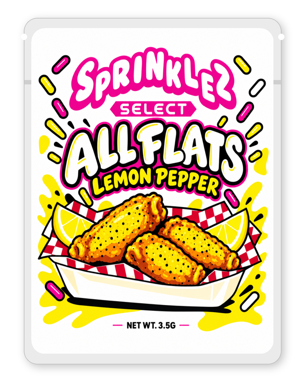 All Flats Lemon Pepper 3.5g Mylar Sticker Bags Sprinklez Select - Front Design