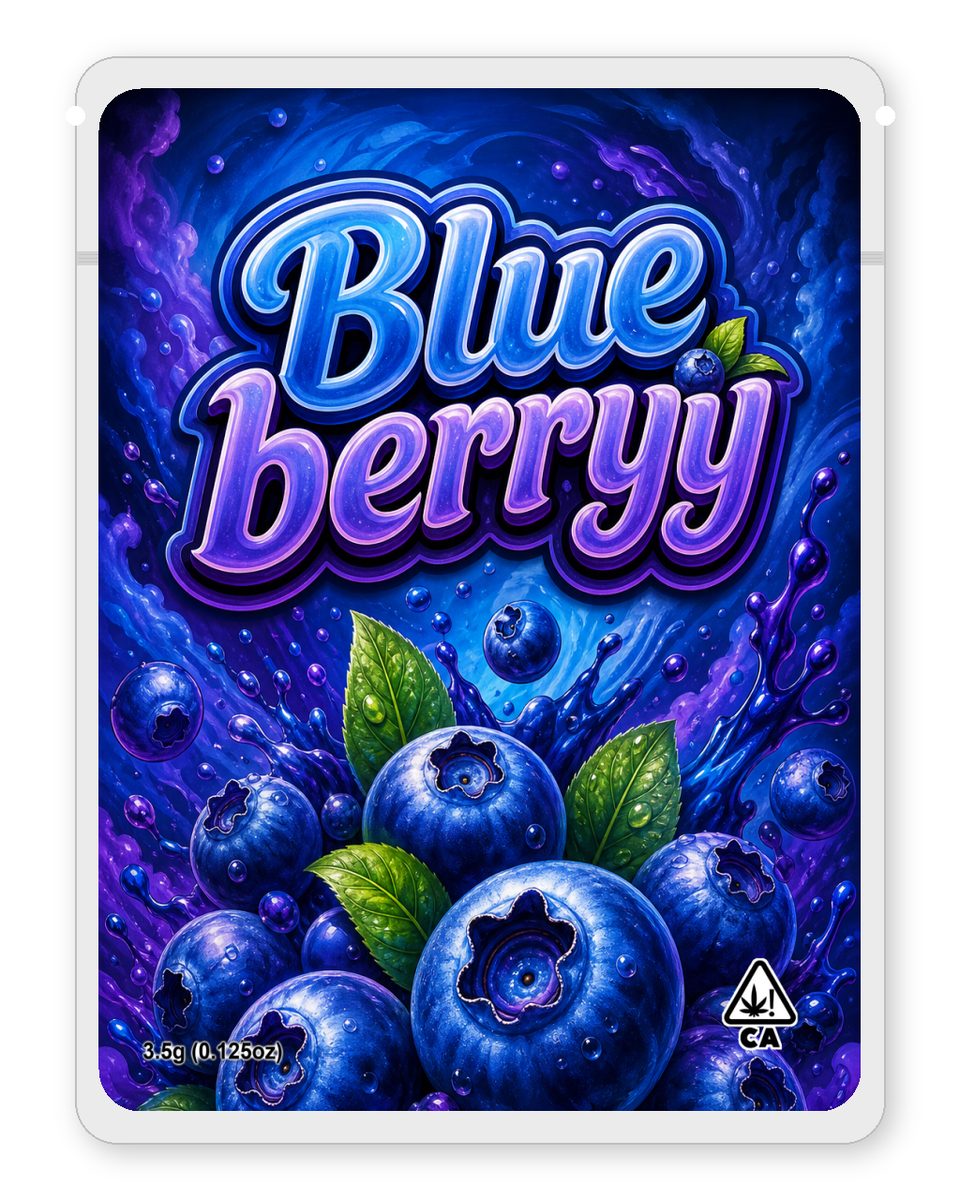 Blue berryy custom 4"x5" mylar bag design (front)