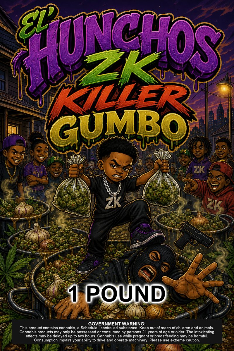 El'Hunchos ZK Killer Gumbo custom 6x9 pound bag sticker / turkey-bag flavor label