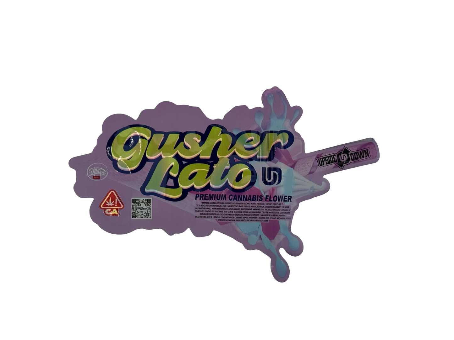 Gusher Lato 3.5g Mylar Bags Upside Down — back