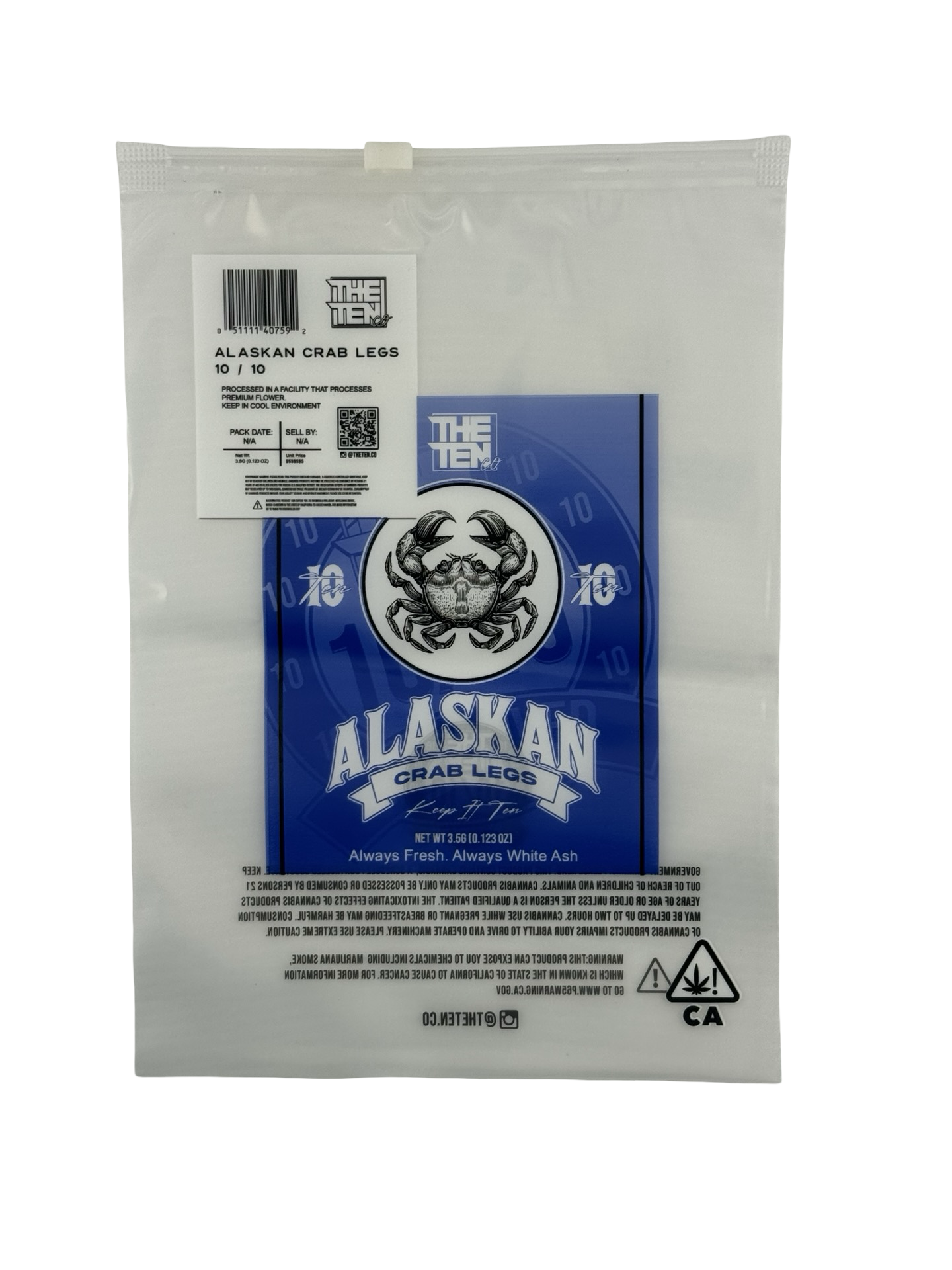 Resealable outer plastic bag — Alaskan Crab Legs The Ten Co
