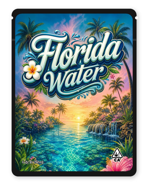 Florida water custom 4"x5" mylar bag design (front)