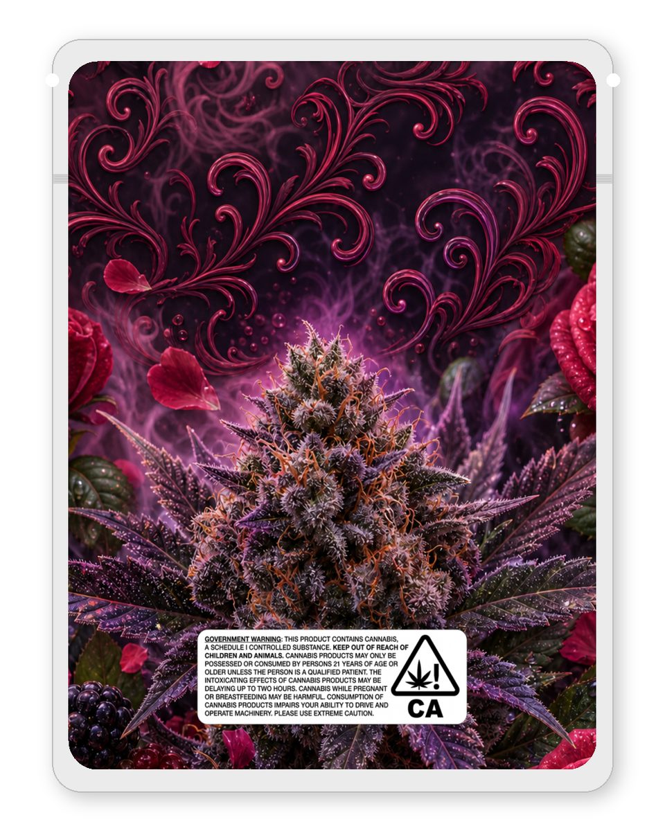 Roseberry Kush custom 4"x5" mylar bag design (back)