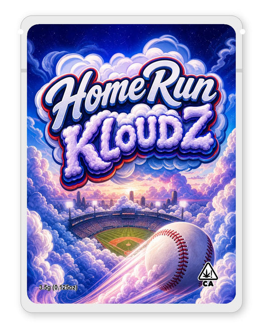 HomeRun Kloudz custom 4"x5" mylar bag design (front)