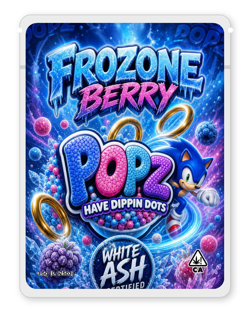 Frozone berry custom 4"x5" mylar bag design (front)