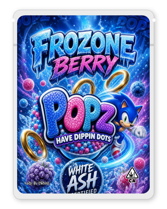 Frozone berry custom 4"x5" mylar bag design (front)