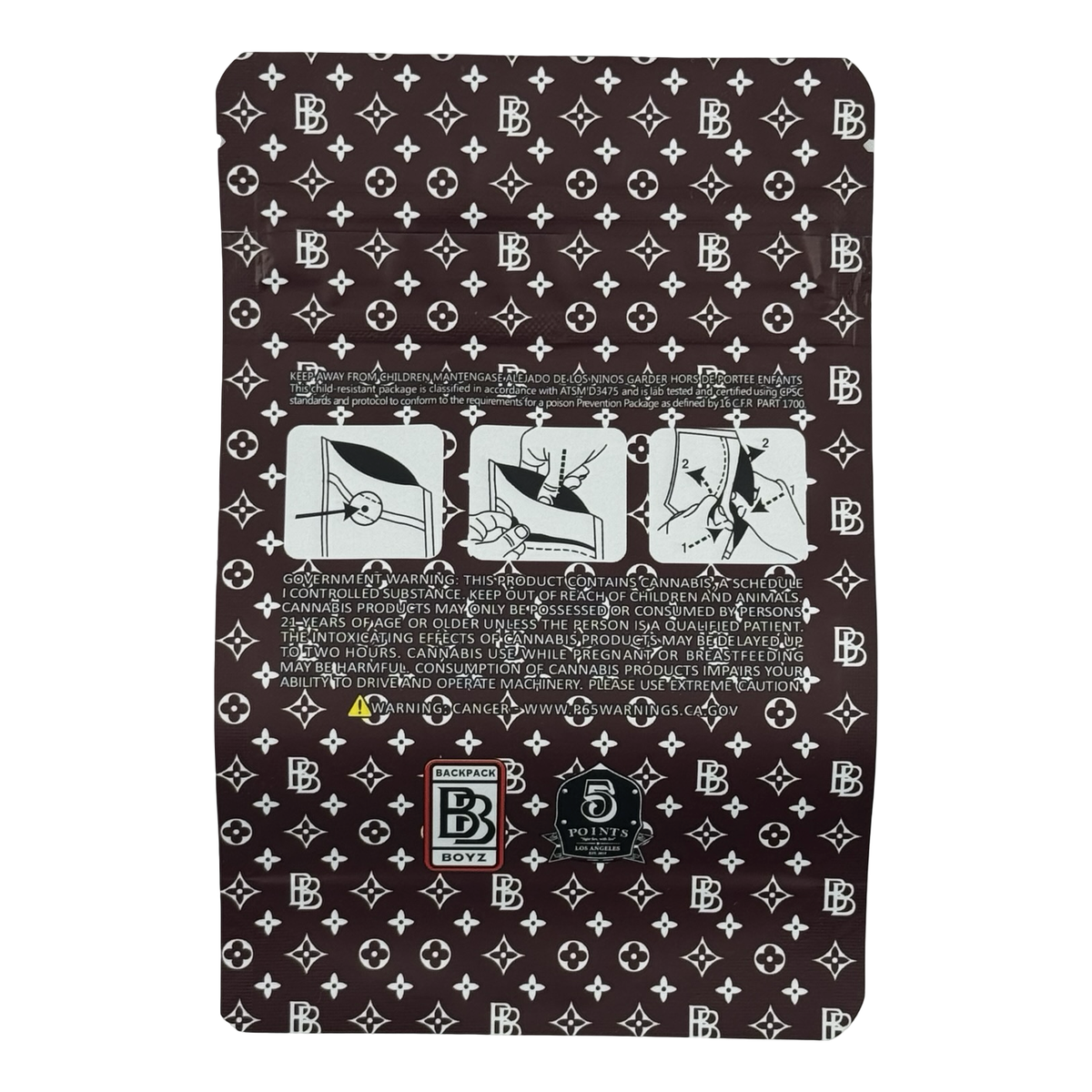 Calidad Suprema (Retro) Mylar Bags 3.5g Backpack Boyz — 3.5g pre-printed mylar bag — back